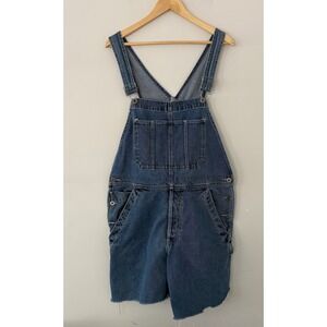 Old Navy Vintage Blue Jeans Denim Overalls Jean Shorts Frayed Hem Women's Medium